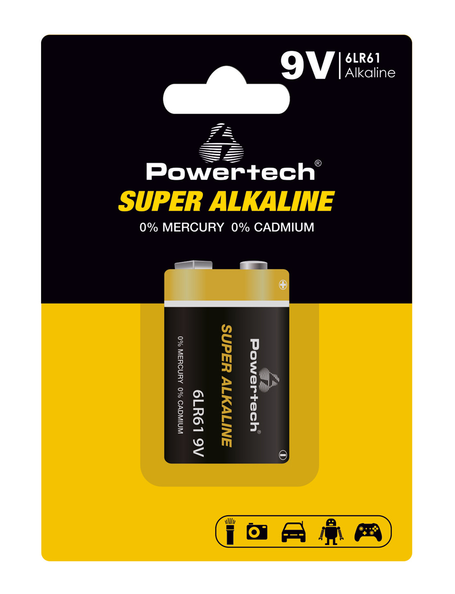 POWERTECH αλκαλική μπαταρία Super Alkaline PT-1215, 9V, 1τμχ - POWERTECH 112739