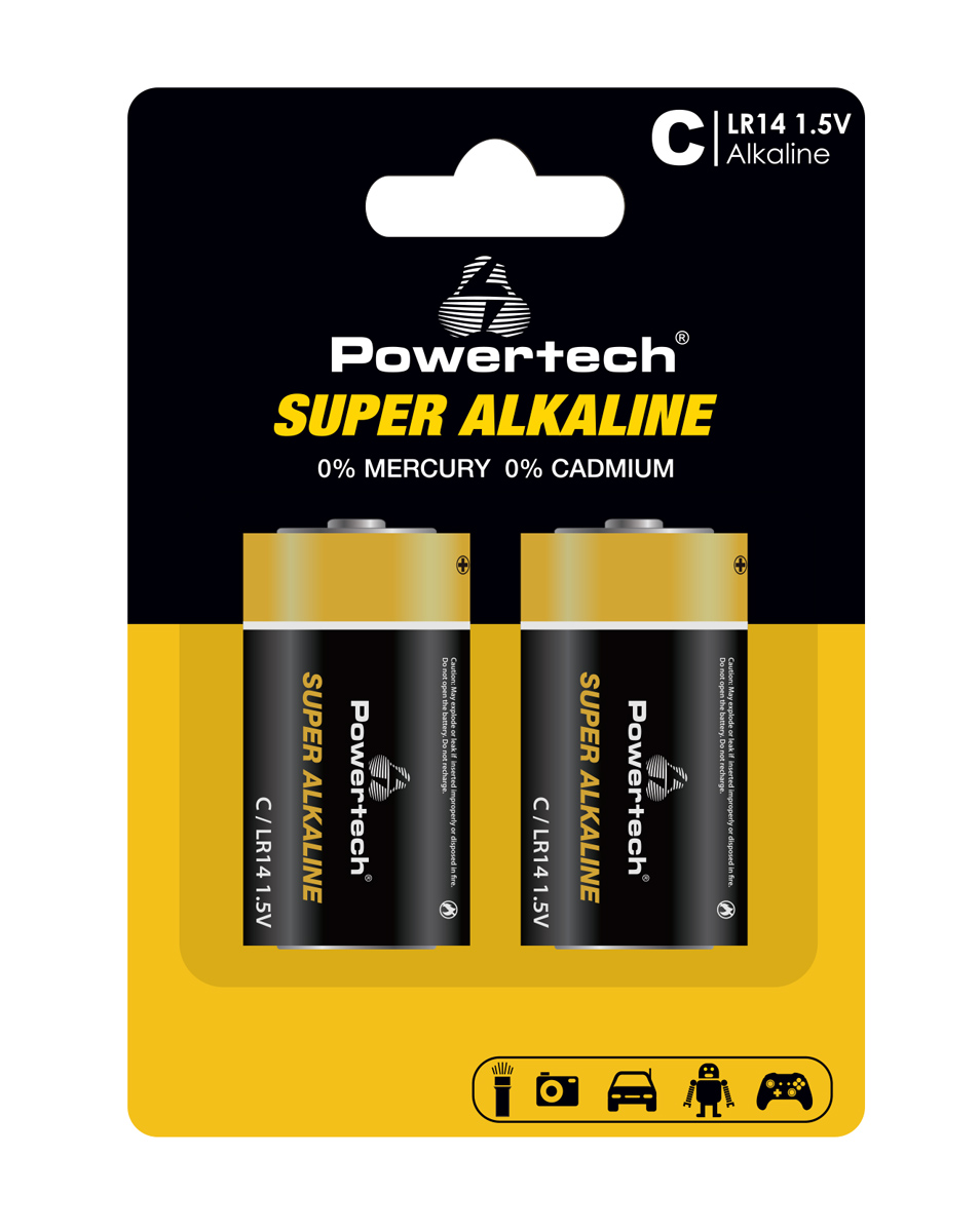 POWERTECH αλκαλικές μπαταρίες Super Alkaline PT-1216, LR14, 1.5V, 2τμχ - POWERTECH 112740