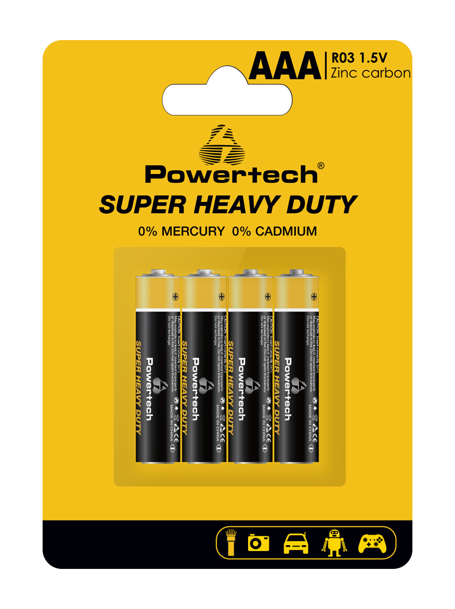 POWERTECH μπαταρίες Zinc Carbon Super Heavy Duty PT-1218, AAA 1.5V, 4τμχ - POWERTECH 112742