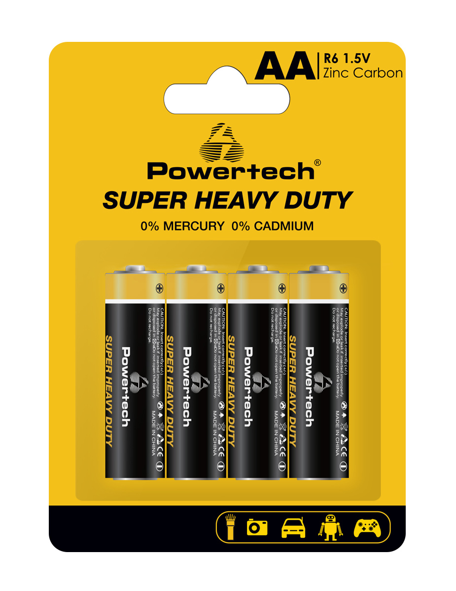 POWERTECH μπαταρίες Zinc Carbon Super Heavy Duty PT-1219, AA, 1.5V, 4τμχ - POWERTECH 112743