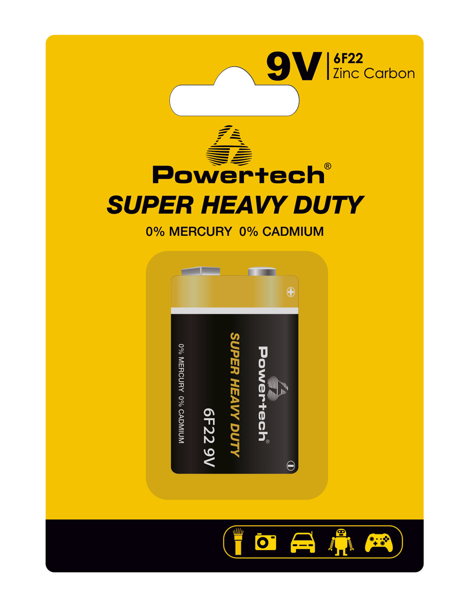 POWERTECH μπαταρία Zinc Carbon Super Heavy Duty PT-1220, 9V, 1τμχ - POWERTECH 112744