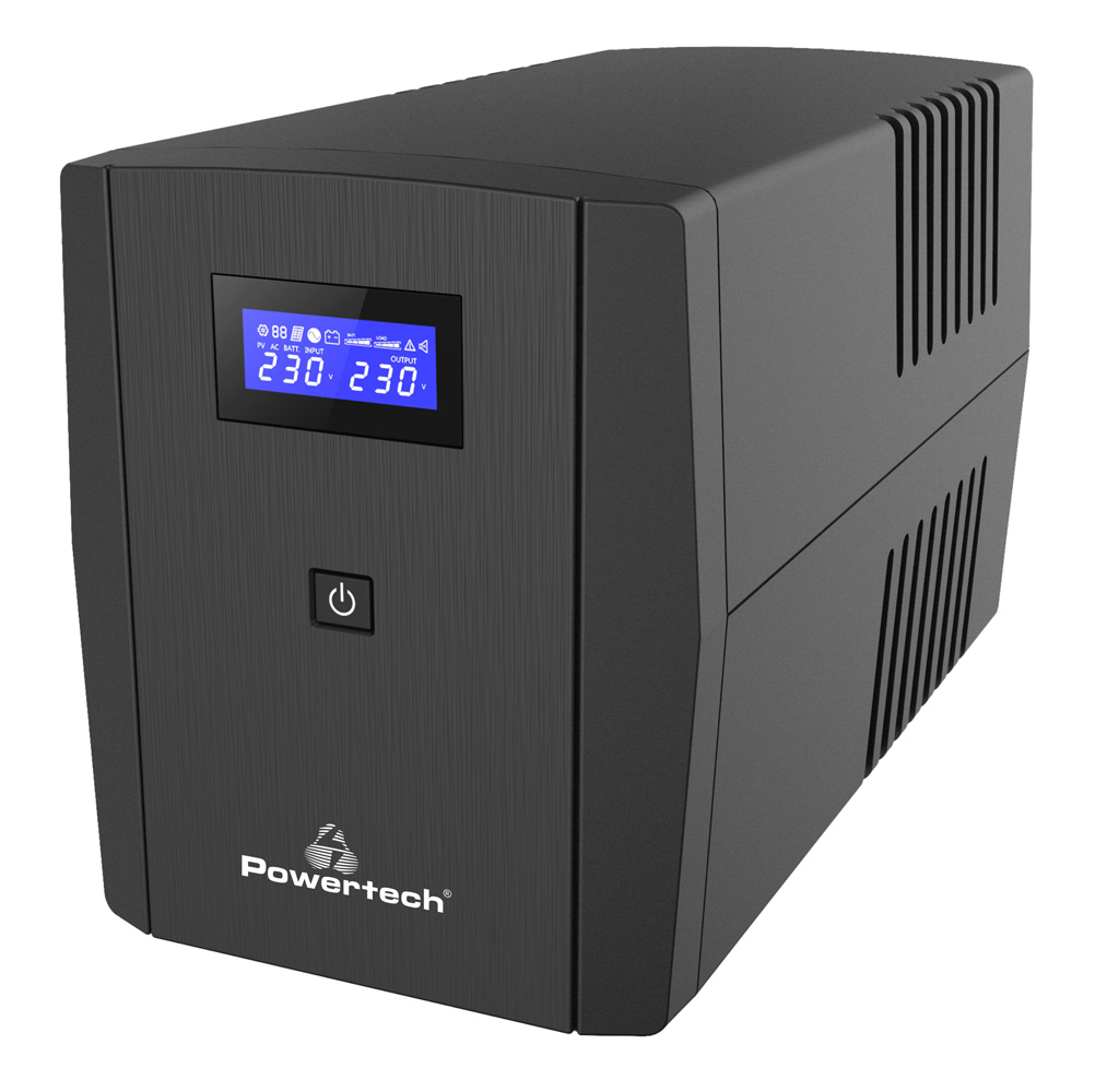 POWERTECH UPS Line Interactive PT-1297 με οθόνη, 1500VA, 900W, 4x Schuko, 2x RJ45/RJ11, USB Type B - POWERTECH 114830