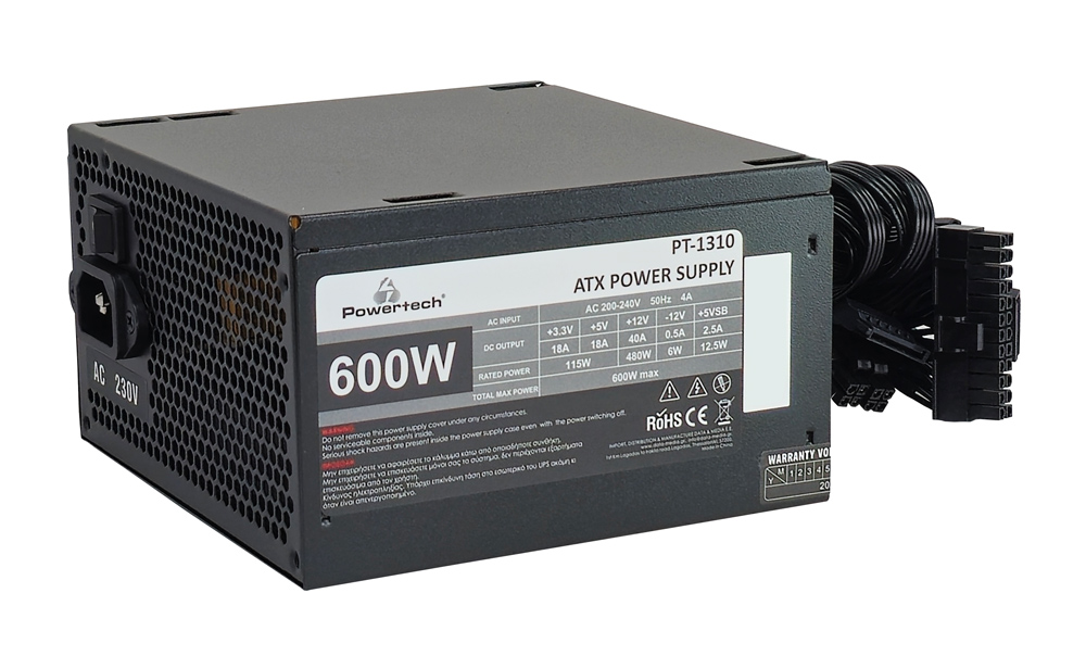 POWERTECH τροφοδοτικό PC PT-1310, 600W, ATX, 120mm Fan - POWERTECH 115396