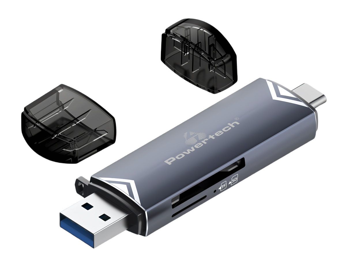 POWERTECH card reader PT-1343 για SD & micro SD, USB 3.2, 5Gbps, γκρι - POWERTECH 117397