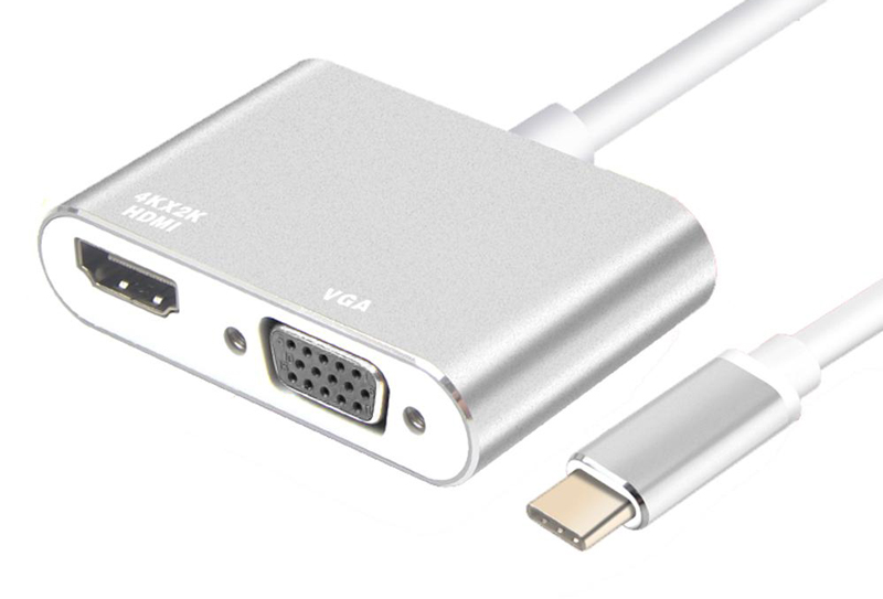POWERTECH αντάπτορας USB-C σε HDMI & VGA PTH-041, 4K, ασημί - POWERTECH 78120