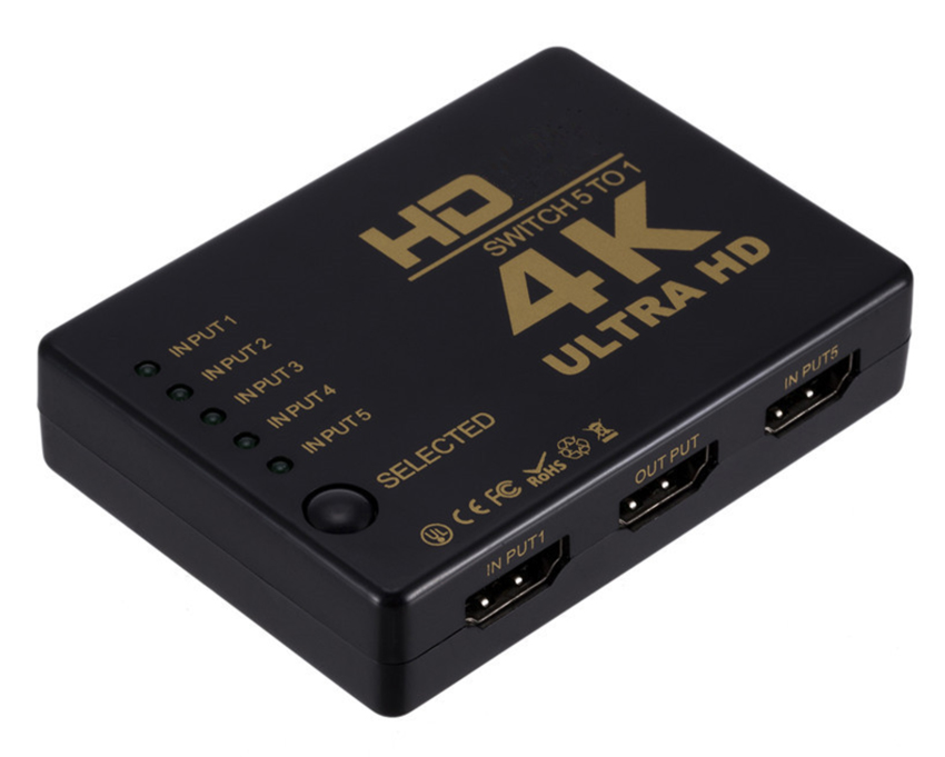 POWERTECH HDMI Amplifier Switch 5 in 1 PTH-052, 4K, 3D, Remote Control - POWERTECH 87483