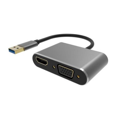 POWERTECH αντάπτορας USB σε HDMI & VGA PTH-101, 4K/30Hz, γκρι - POWERTECH 106717