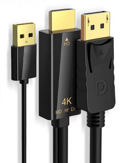 POWERTECH καλώδιο DisplayPort σε HDMI PTH-104, USB, 4K, 1.8m, μαύρο - POWERTECH 109733