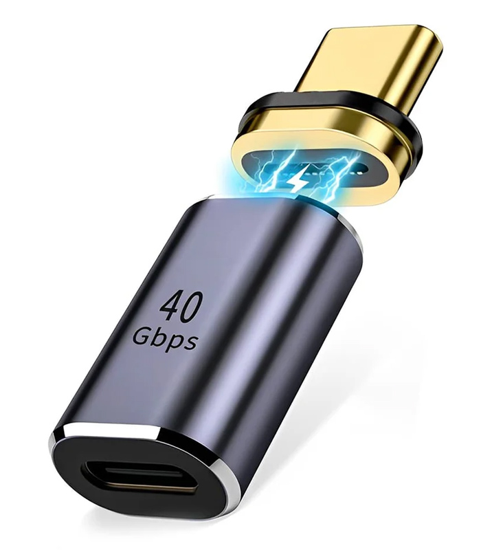 POWERTECH αντάπτορας USB-C PTH-109, μαγνητικός, 100W, 40Gbps, γκρι - POWERTECH 109738