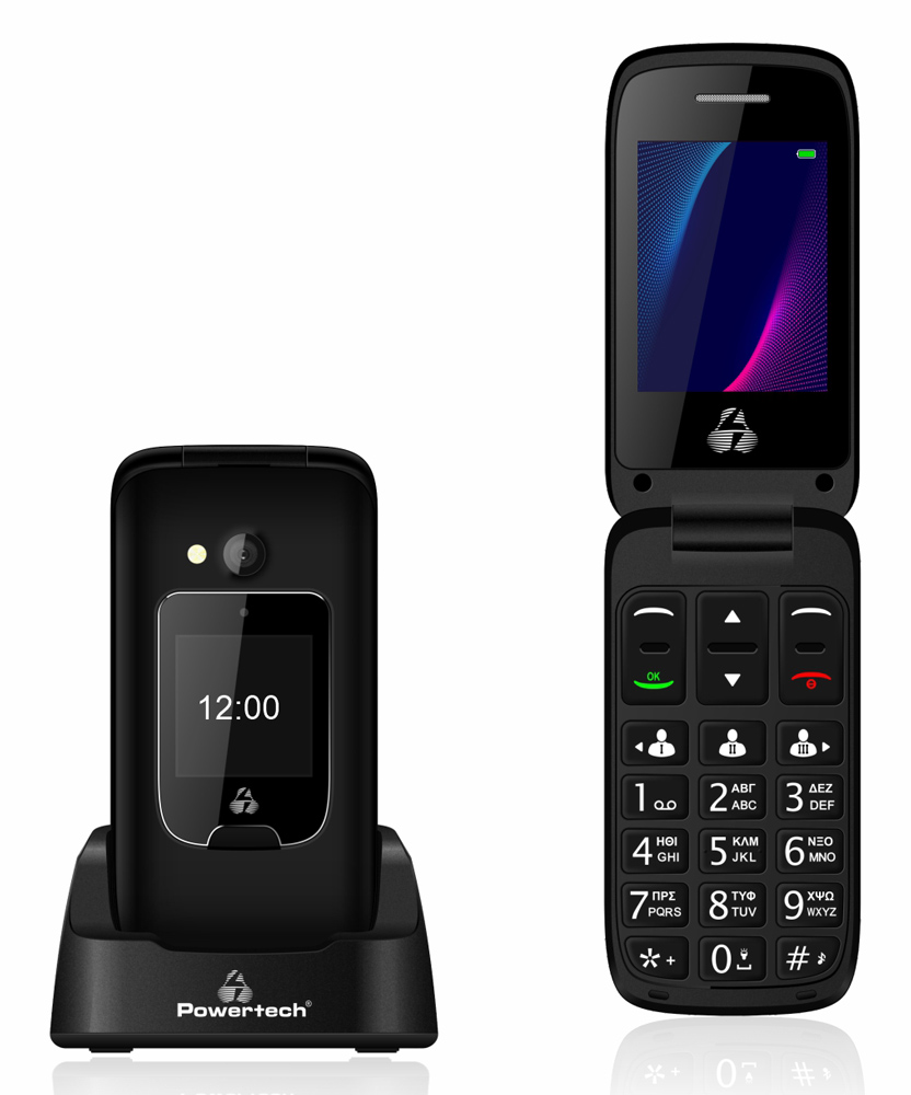 POWERTECH κινητό τηλέφωνο Sentry Dual III, 2 οθόνες, SOS Call, μαύρο - POWERTECH 42072