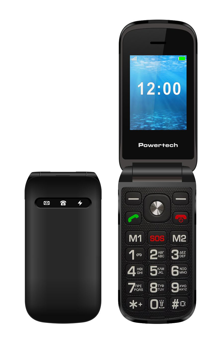 POWERTECH κινητό τηλέφωνο Milly Flip, 2.4", dual SIM, πλήκτρο SOS, μαύρο - POWERTECH 113223