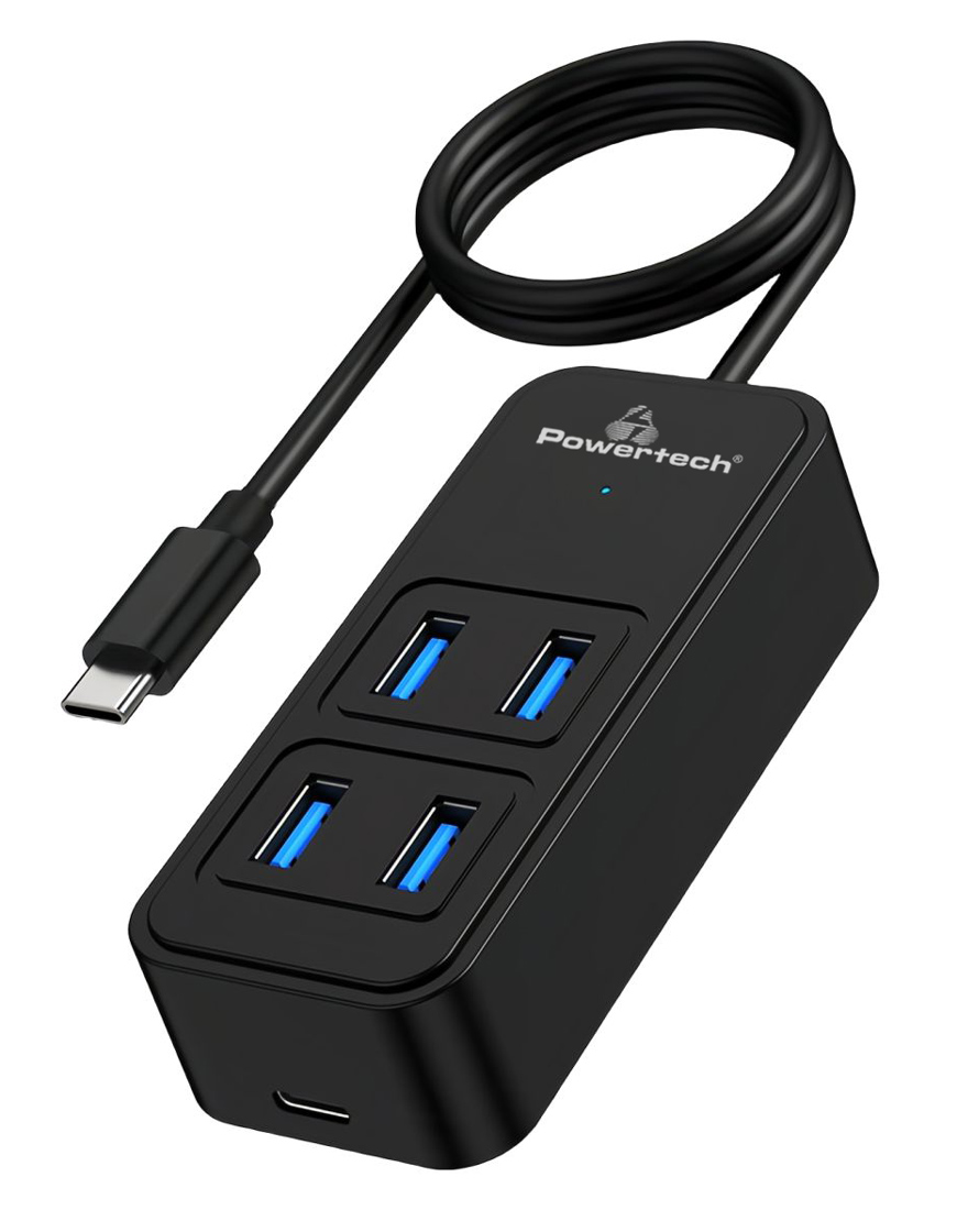 POWERTECH USB 3.2 hub PTR-0156 4x θυρών, 5Gbps, USB-C σύνδεση, 1m, μαύρο - POWERTECH 108793