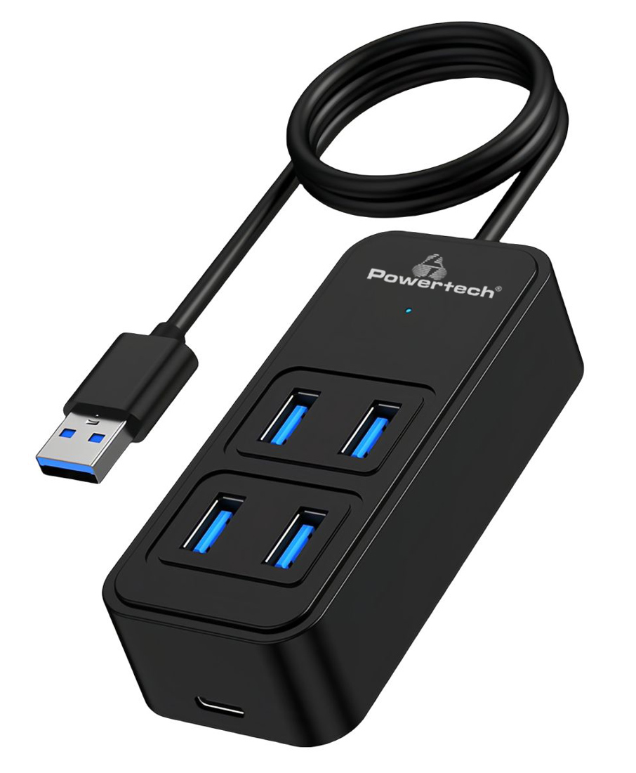 POWERTECH USB 3.2 hub PTR-0157, 4x θυρών, 5Gbps, USB σύνδεση, 1m, μαύρο - POWERTECH 108794