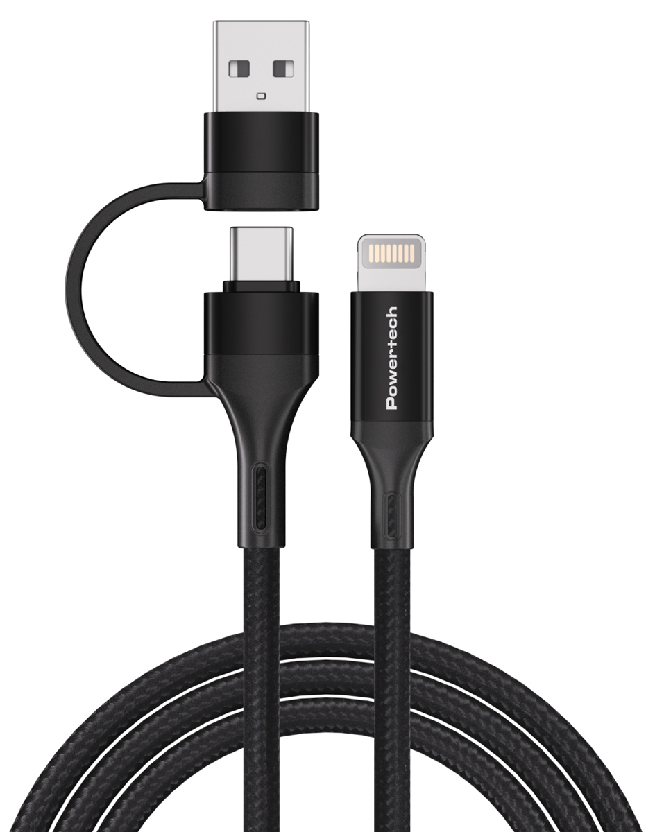 POWERTECH καλώδιο USB & USB-C σε Lightning PTR-0159, PD 27W, copper, 1.5m, μαύρο - POWERTECH 108796