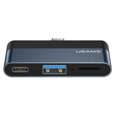 USAMS USB hub US-SJ491 με card reader, 2x θυρών, 5Gbps, 60W, USB-C, γκρι - USAMS 104654