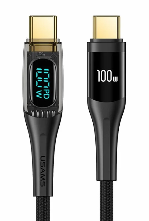 USAMS καλώδιο USB-C σε USB-C US-SJ590, 100W, 480Mbps, 1.2m, μαύρο - USAMS 114222