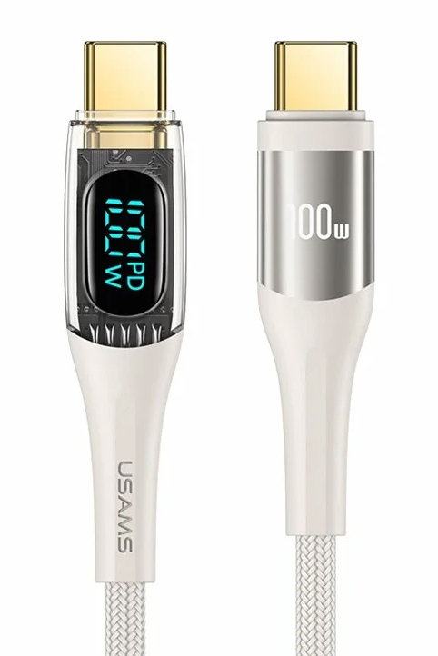 USAMS καλώδιο USB-C σε USB-C US-SJ590, 100W, 480Mbps, 1.2m, λευκό - USAMS 114223