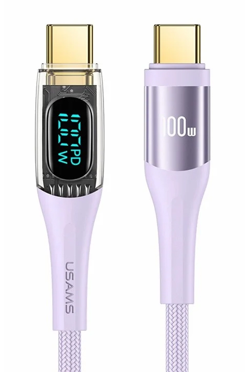 USAMS καλώδιο USB-C σε USB-C US-SJ590, 100W, 480Mbps, 1.2m, μωβ - USAMS 114224