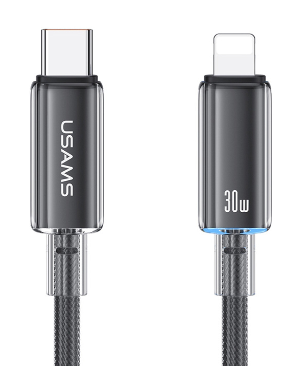 USAMS καλώδιο Lightning σε USB-C US-SJ659, 30W, 480Mbps, 1.2m, μαύρο - USAMS 114215