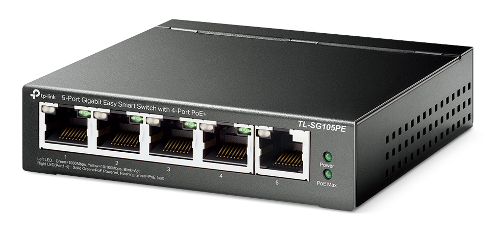 TP-LINK Easy Smart Switch TL-SG105PE, 5-Port Gbit, 4-Port PoE+, Ver. 2.0 - TP-LINK 99301