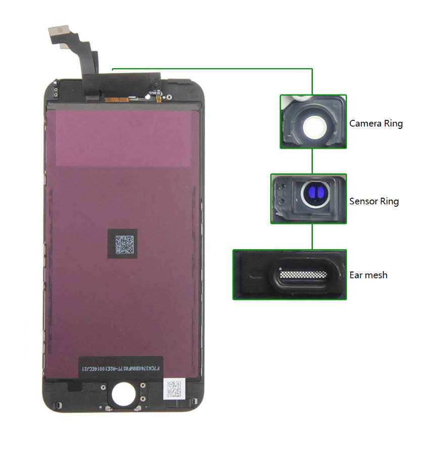 TIANMA High Copy LCD iPhone 6G Plus, Camera-Sensor ring, ear mesh, Black - TIANMA 67595