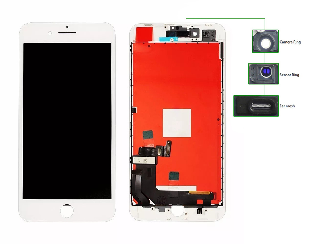 TIANMA High Copy LCD iPhone 8 Plus, Camera-Sensor ring, ear mesh, White - TIANMA 68531