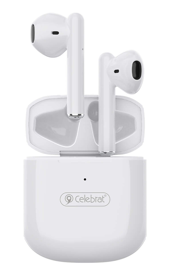 CELEBRAT earphones με θήκη φόρτισης W16, True Wireless, Φ13mm, λευκά - CELEBRAT 100532