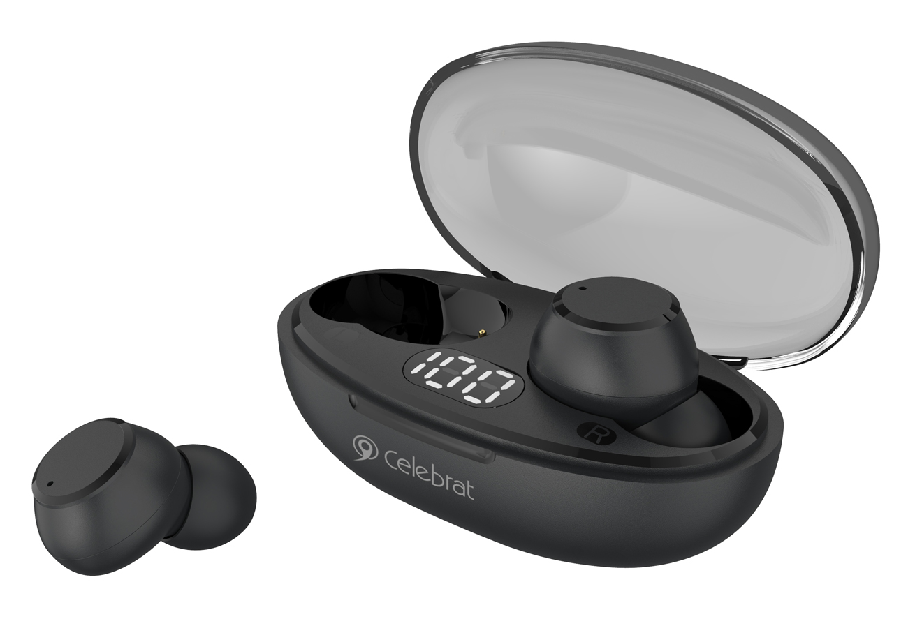 CELEBRAT earphones με θήκη φόρτισης TWS-W32, True Wireless, Φ8mm, μαύρα - CELEBRAT 106740