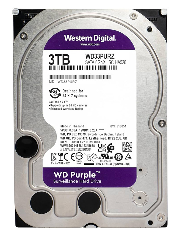 WD σκληρός δίσκος 3.5" Purple Surveillance 3TB, 256MB, 5400RPM, SATA III - WD 113189