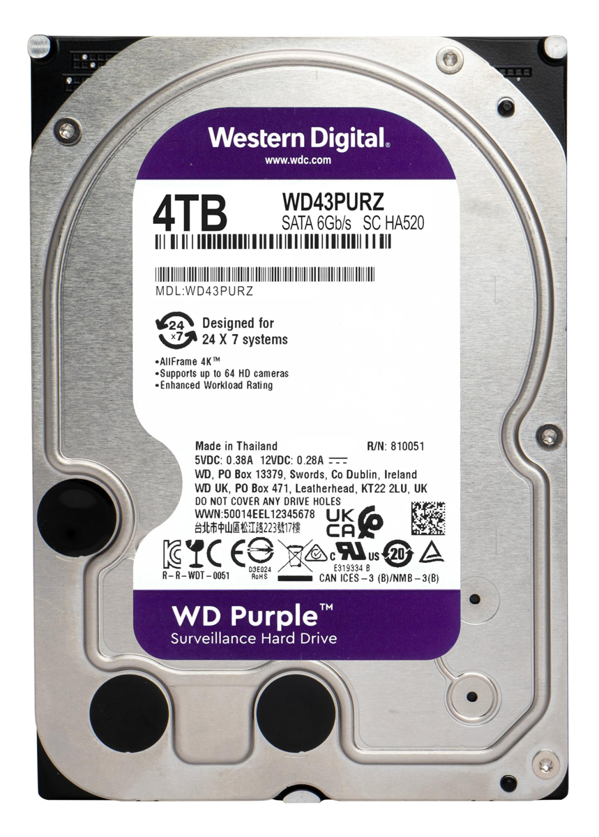 WD σκληρός δίσκος 3.5" Purple Surveillance 4TB, 256MB, 5400RPM, SATA III - WD 115235