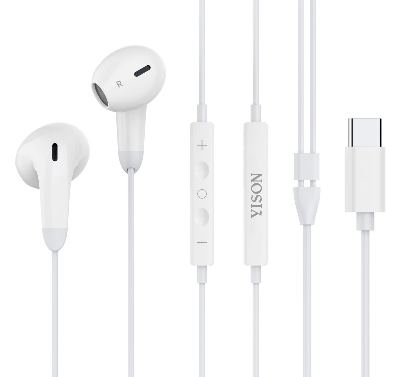 YISON earphones με μικρόφωνο X8, USB-C σύνδεση, Φ13mm, 1.2m, λευκά - YISON 106737
