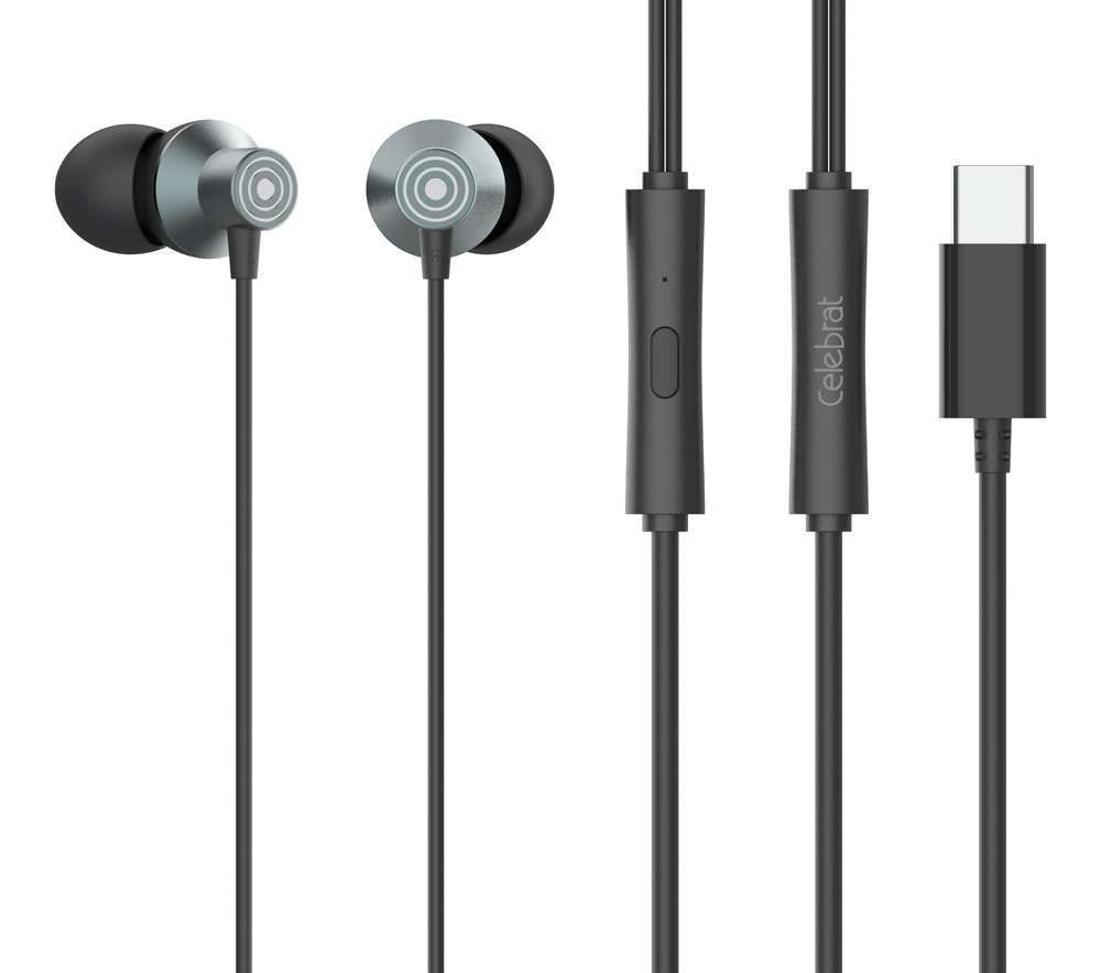 CELEBRAT earphones με μικρόφωνο D15, USB-C σύνδεση, Φ10mm, 1.2m, μαύρα - CELEBRAT 109969