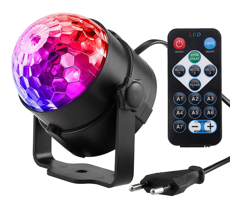 LED φωτορυθμικό φωτιστικό ZS48 με χειριστήριο, RGB, 3W, μαύρο - UNBRANDED 110072