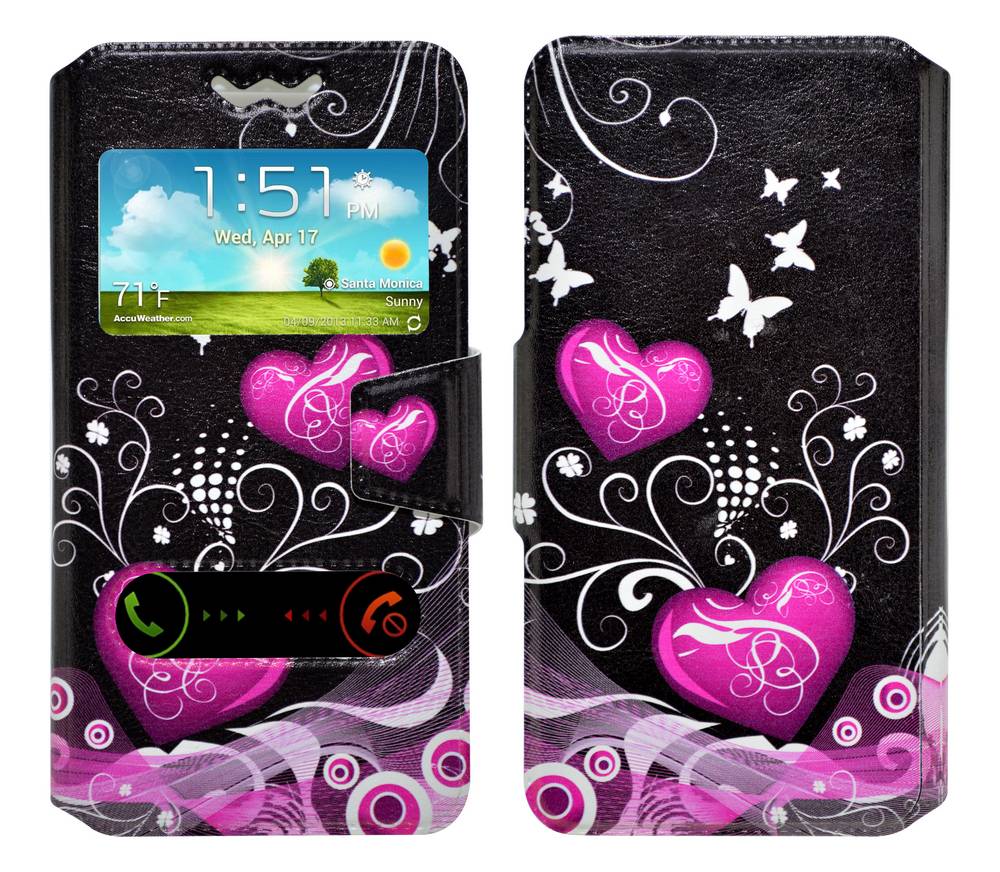 Θήκη Book Ancus S-View Elastic Art Collection Universal για Smartphone 5.3" - 5.6" Heart Μαύρη