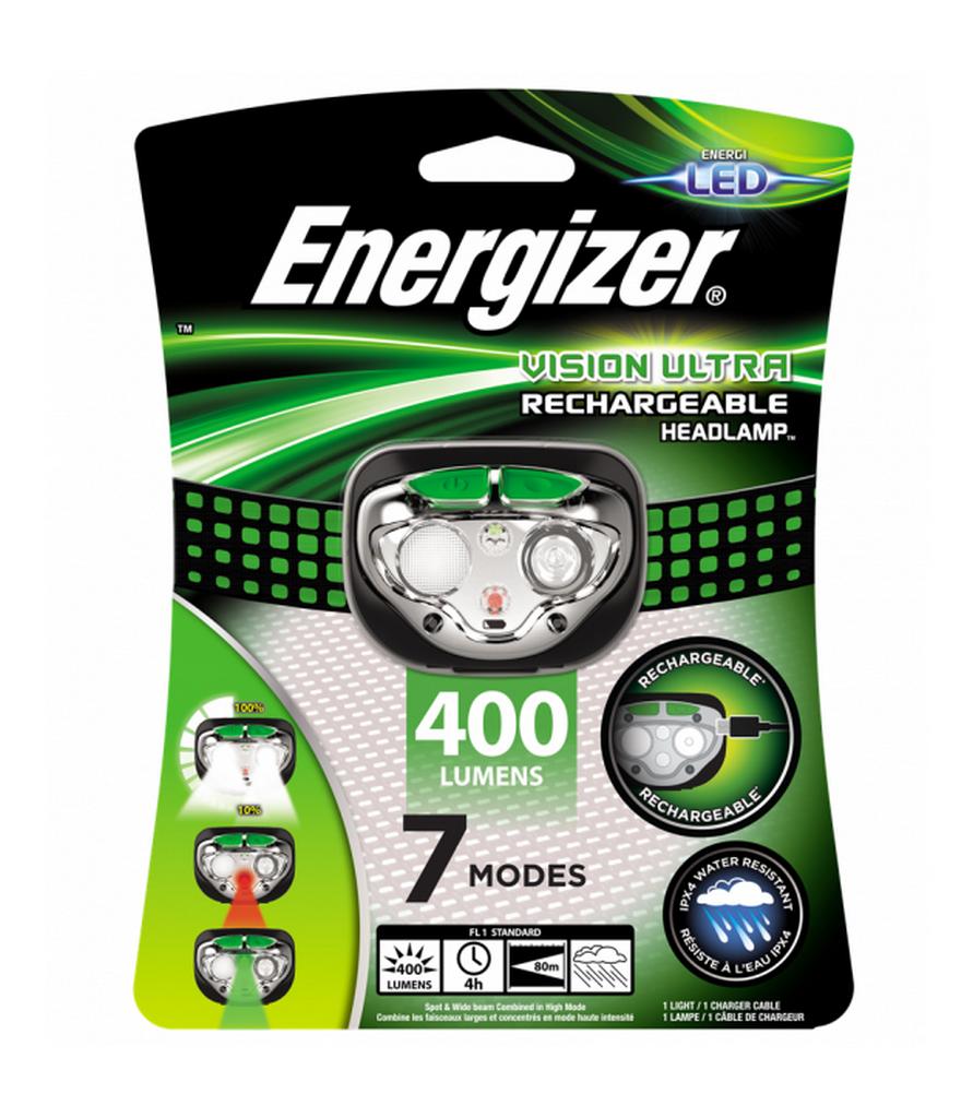 Φακός Κεφαλής Energizer Vision Ultra Rechargable 400 Lumens IPX4 με Καλώδιο Φόρτισης Πράσινο
