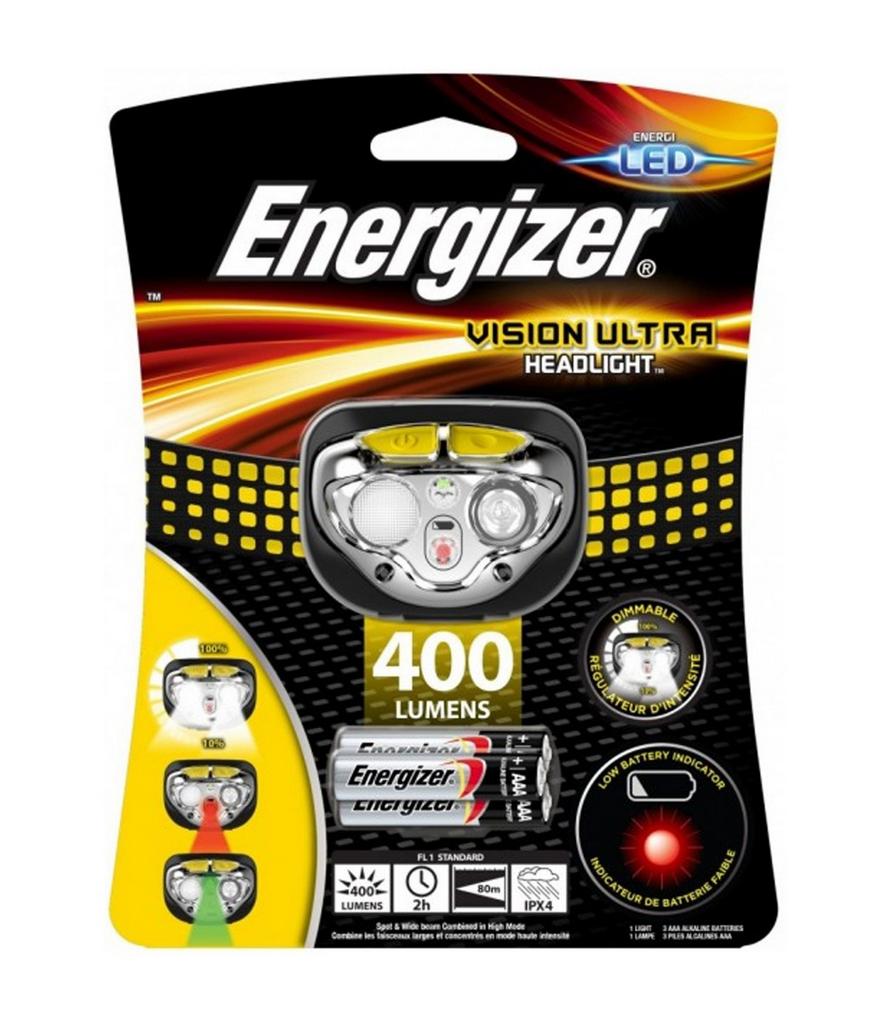 Φακός Κεφαλής Energizer Vision Ultra 450 Lumens IPX4 με 3 Μπαταρίες ΑΑΑ Μαύρο-Κίτρινο