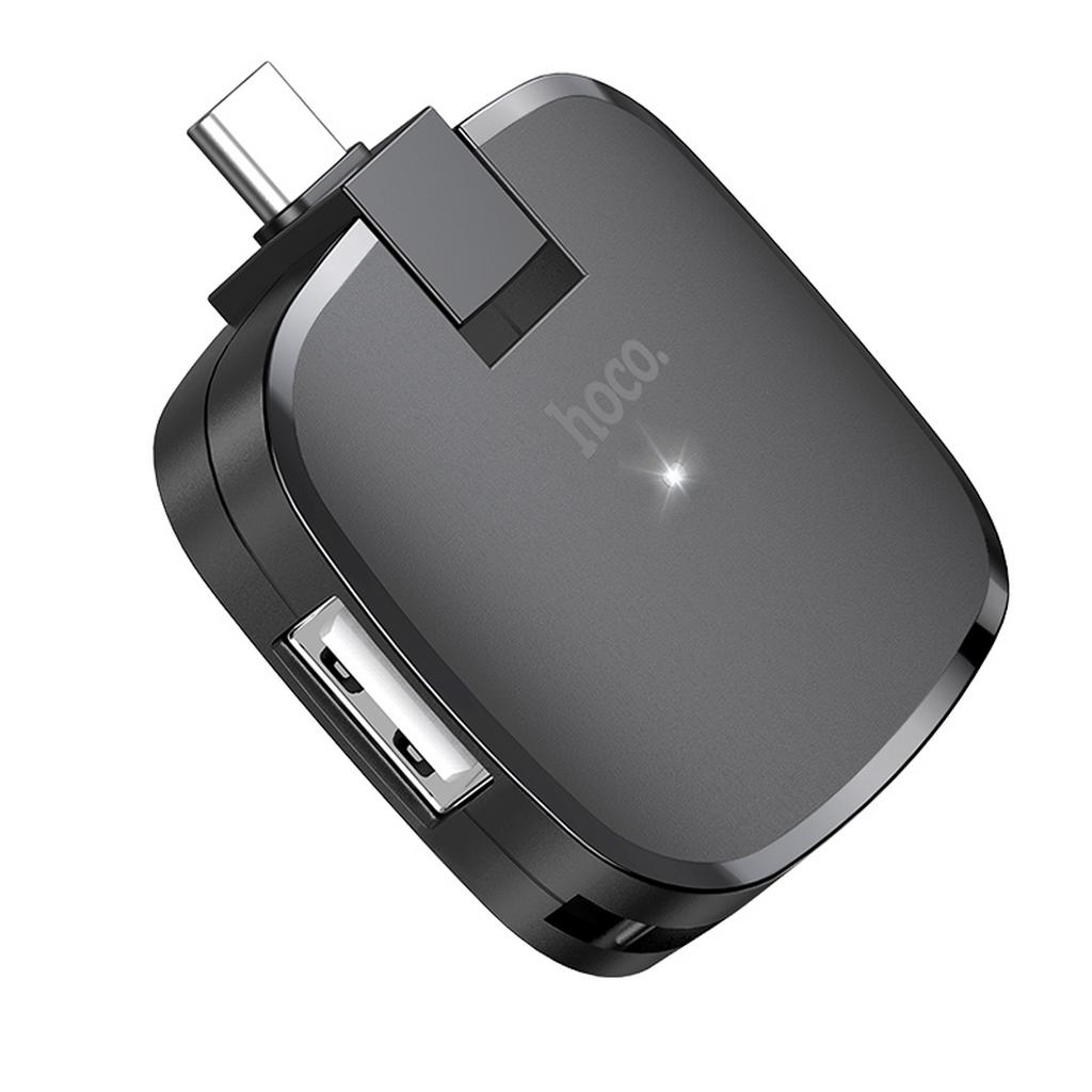 USB-C Αντάπτορας Hub Hoco HB11 με 3 Θύρες USB 2.0, Λειτουργία OTG και LED Ένδειξη Γκρι