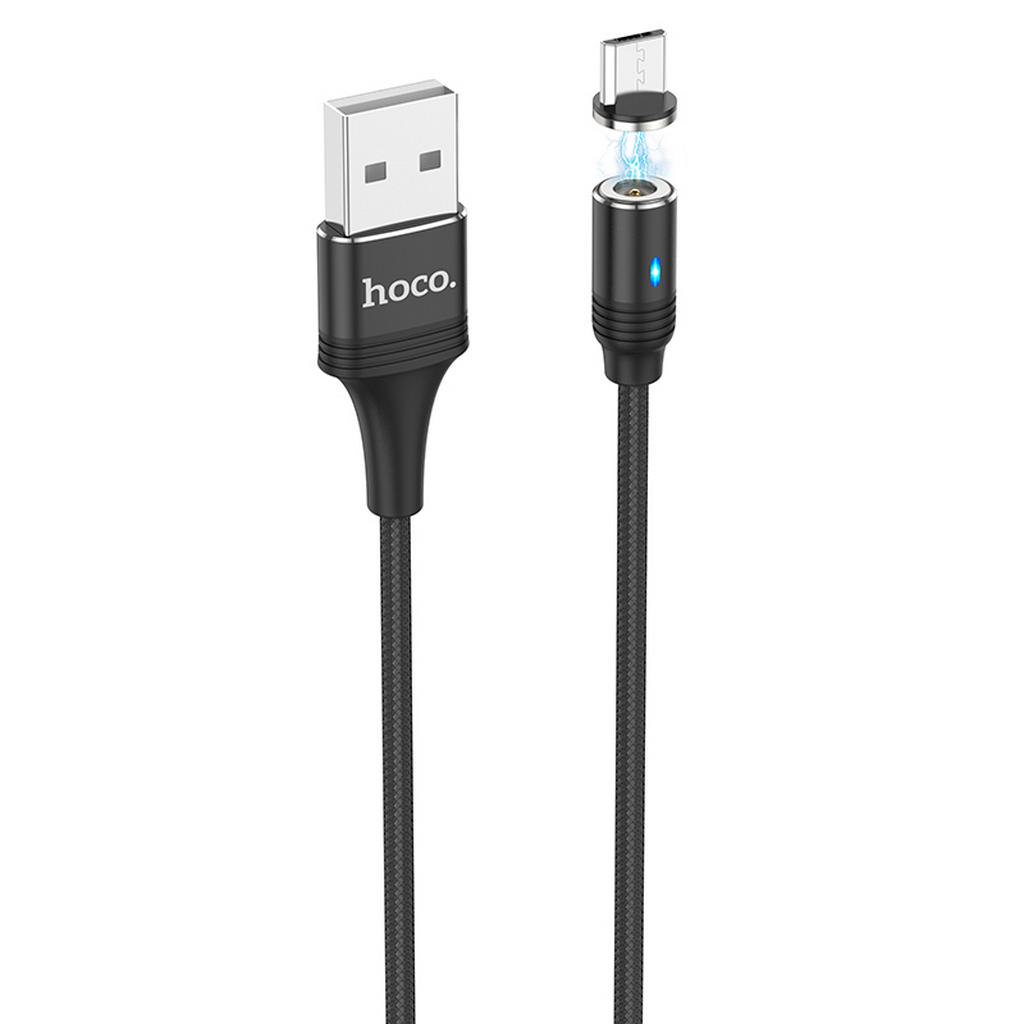 Καλώδιο σύνδεσης Hoco U76 Fresh USB σε Mircro-USB 2.4A με Μαγνητικό Αποσπώμενο Βύσμα και LED Ένδειξη Μαύρο 1.2m