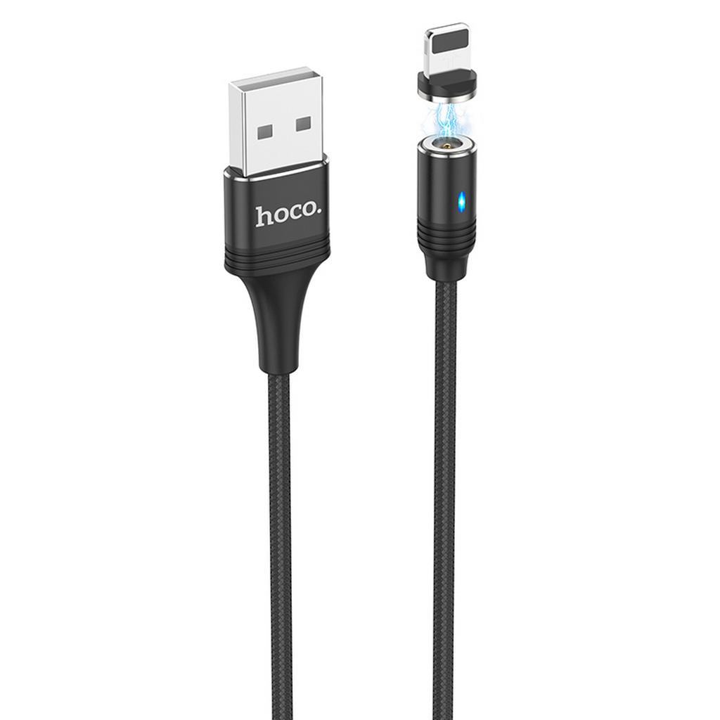 Καλώδιο σύνδεσης Hoco U76 Fresh USB σε Lightning 2.4A με Μαγνητικό Αποσπώμενο Βύσμα και LED Ένδειξη Μαύρο 1.2m