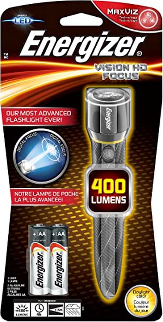 Φακός Energizer Vision HD Focus 400 Lumens με LED φακό και Μεταλλικό Σώμα Ασημί