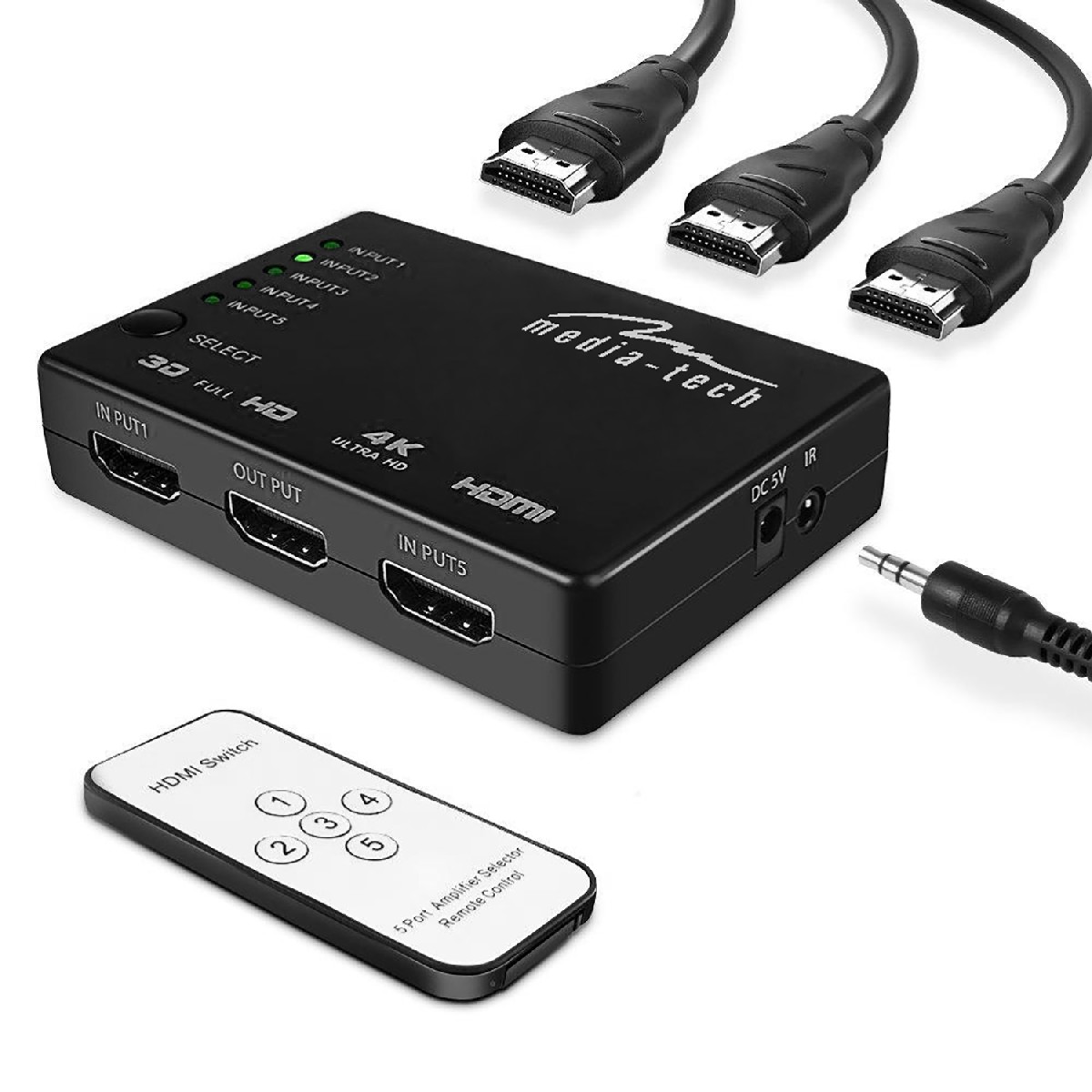 HDMI Switch Media-Tech MT5207 5 θέσεων με υποστήριξη ανάλυσης 4K και Τηλεχειριστήριο. Μαύρο