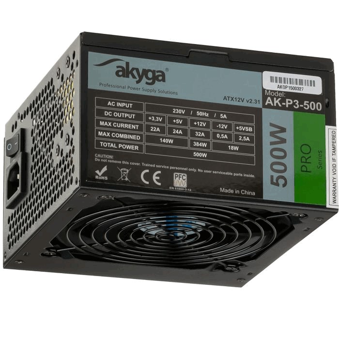 Τροφοδοτικό ATX Akyga AK-P3-500 P4+4 2x PCI-E 6+2 pin 5x SATA 2x Molex PPFC FAN 12cm