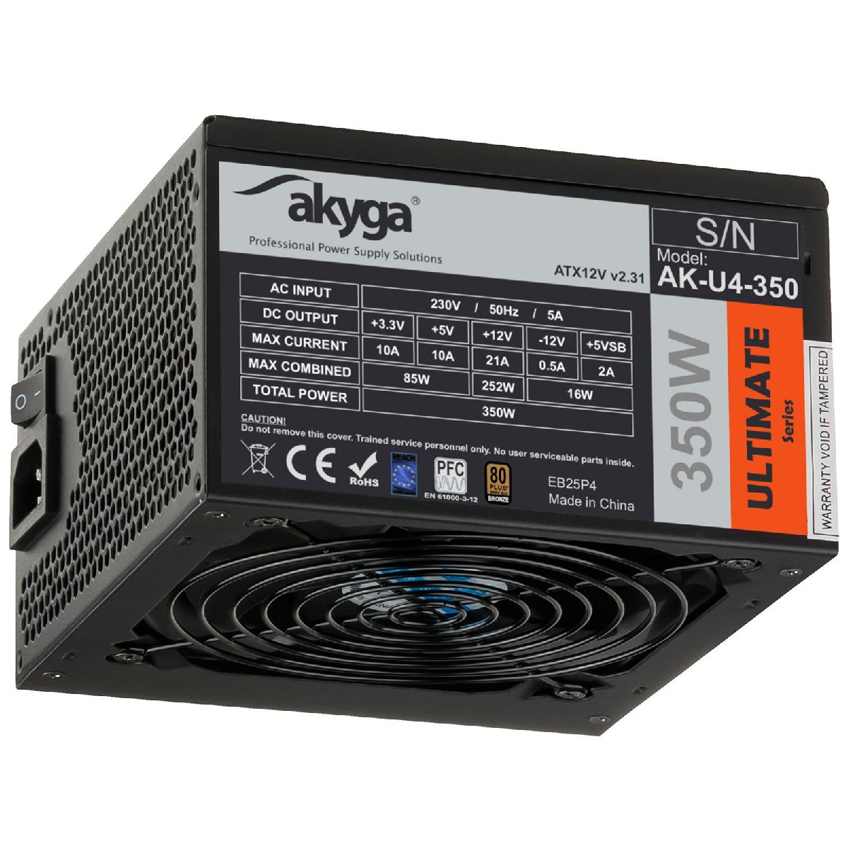 Τροφοδοτικό ATX Akyga AK-U4-350 350W P4+4 PCI-E 6+2 pin 4x SATA APFC 80+ Bronze FAN 12cm