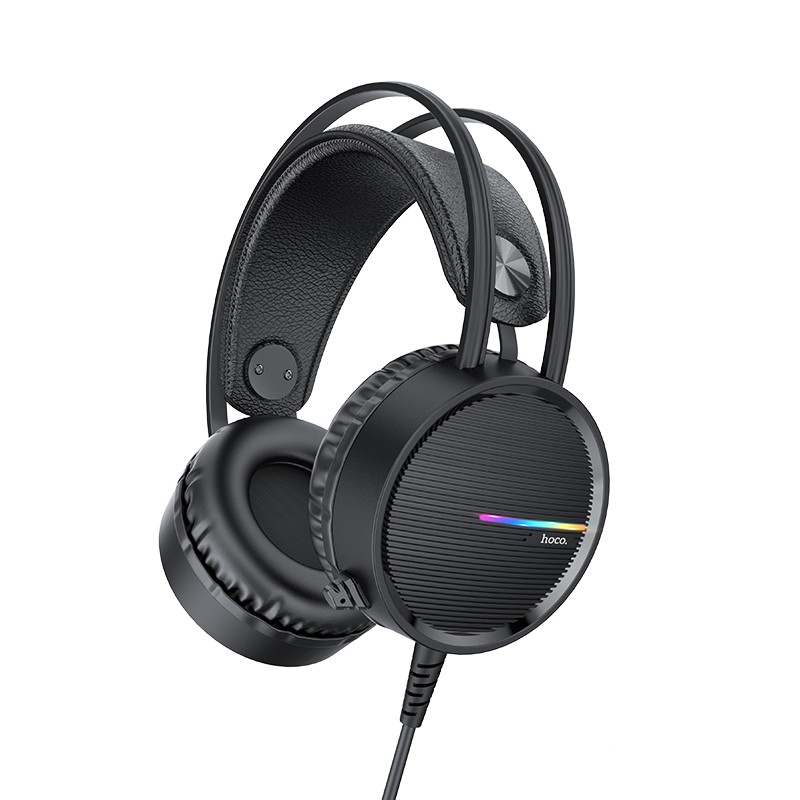 Ακουστικά Stereo Gaming Hoco W100 Touring 3.5mm με Μικρόφωνο, Ρύθμιση Έντασης Ήχου και LED Φωτισμό Μαύρα
