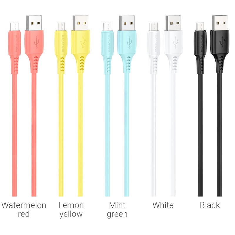 Σετ Καλωδίων Σύνδεσης Borofone BX40 Multicolor Superior USB σε Micro USB 2.4A 1μ σε Αρωματική Συσκευασία 30 τεμαχίων με 5 Χρώματα
