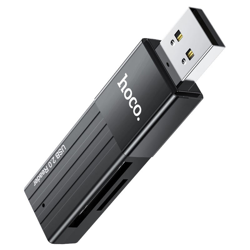 Αναγνώστης Κάρτας Μνήμης Hoco HB20 Mindful 2 σε 1 USB 2.0 έως 480Mbps και 2TB για Micro SD και SD Μαύρος