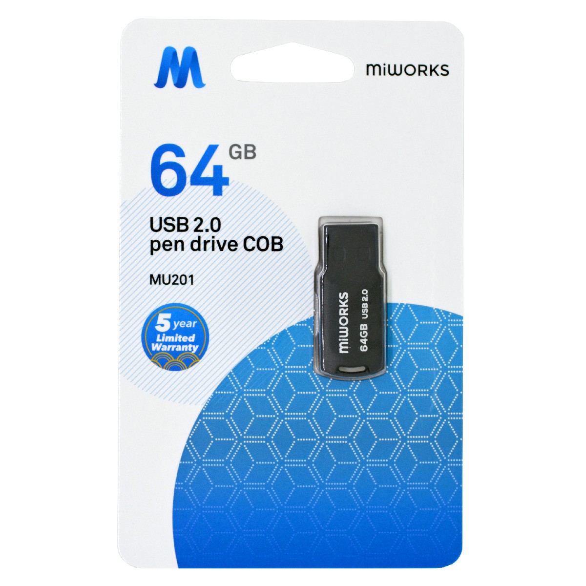 Flash Drive Mini MiWorks MU201 64GB USB 2.0 Μαύρο