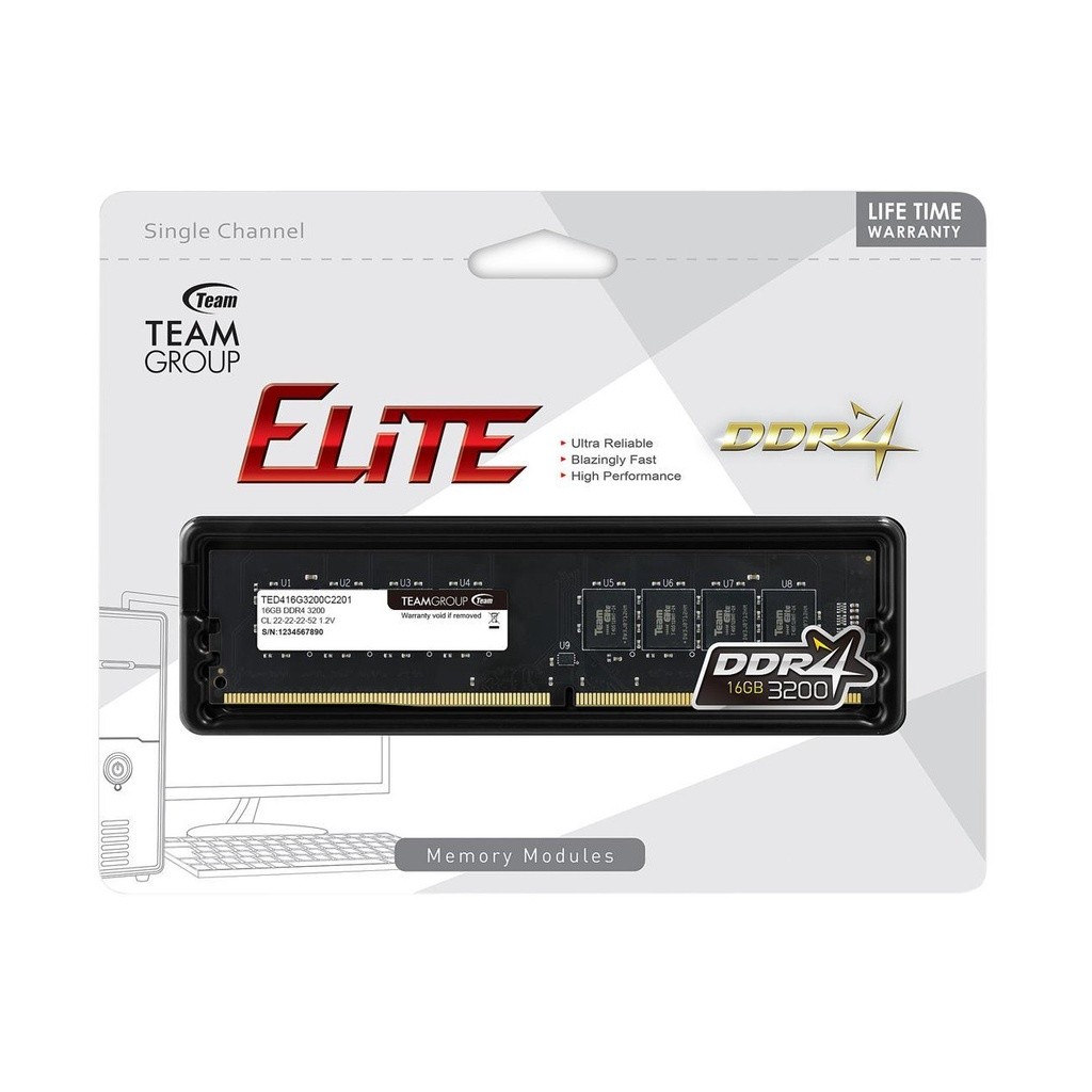 Μνήμη RAM TeamGroup Elite DIMM 16GB DDR4 3200MHz CL22 TED416G3200C2201