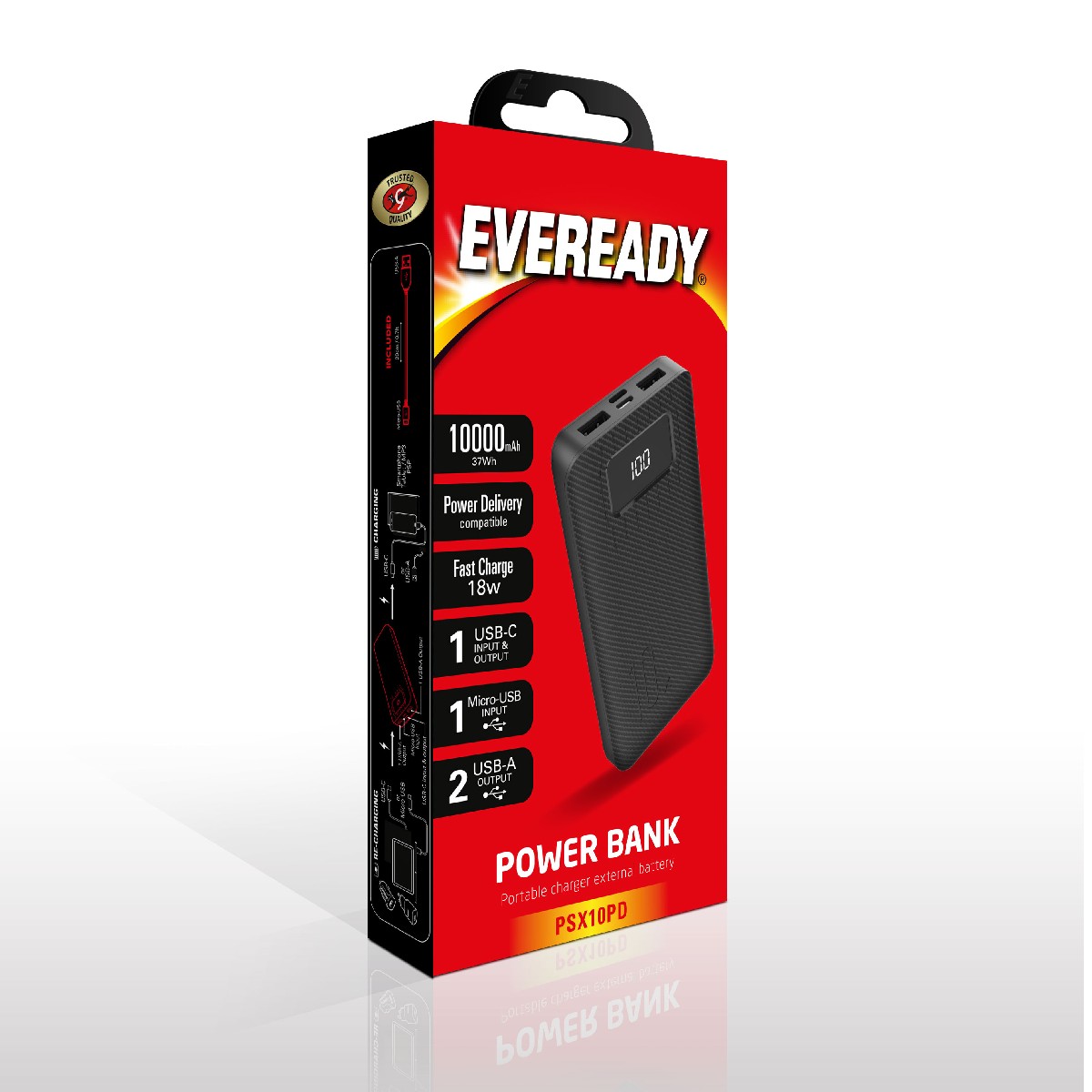 Power Bank Energizer Eveready Slim 10000mAh PD Fast Charge 20W με 2x USB-A  και Οθόνη  Μαύρο