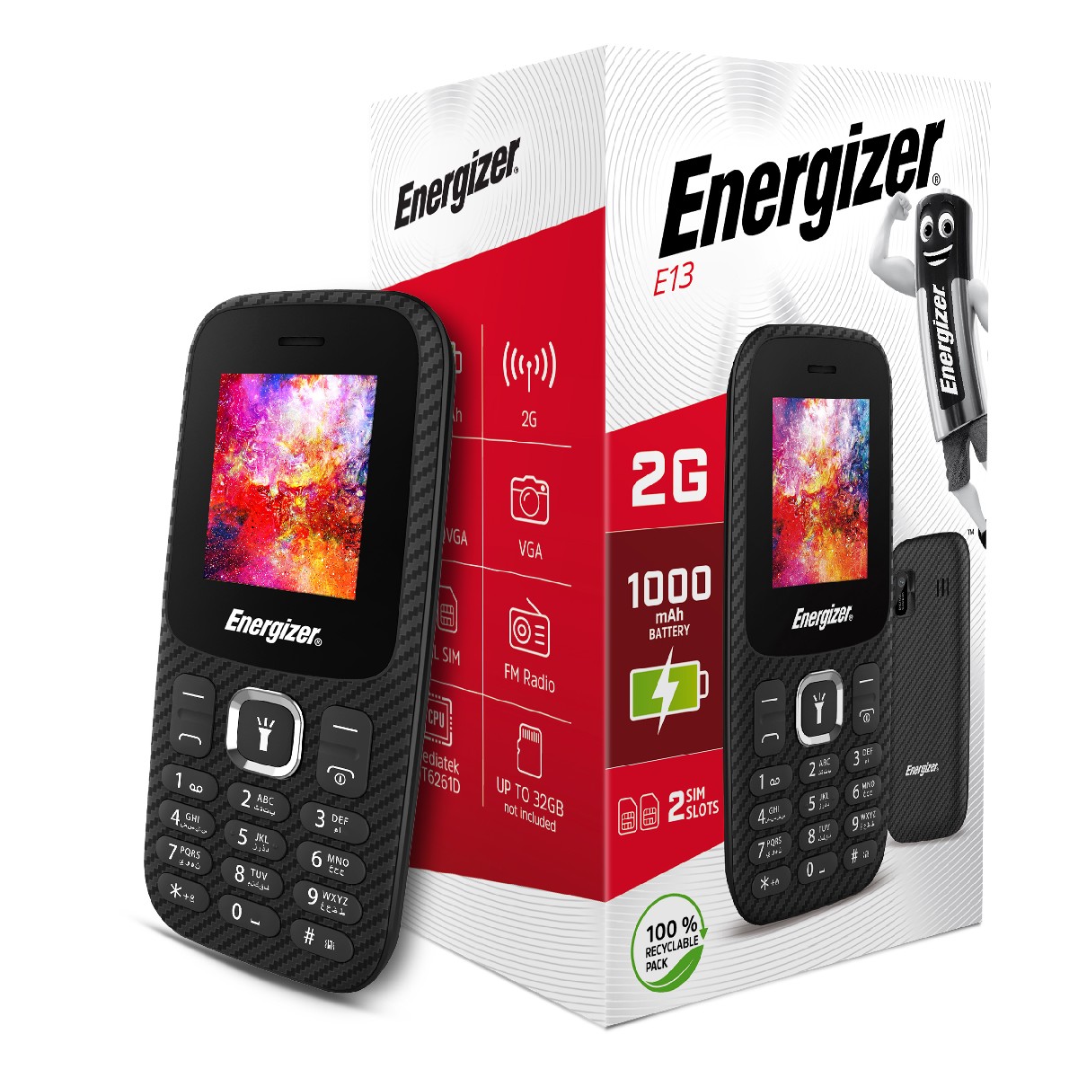Energizer Energy E13 2G Dual Sim 1.77" 1000 mAh, Bluetooth, Camera